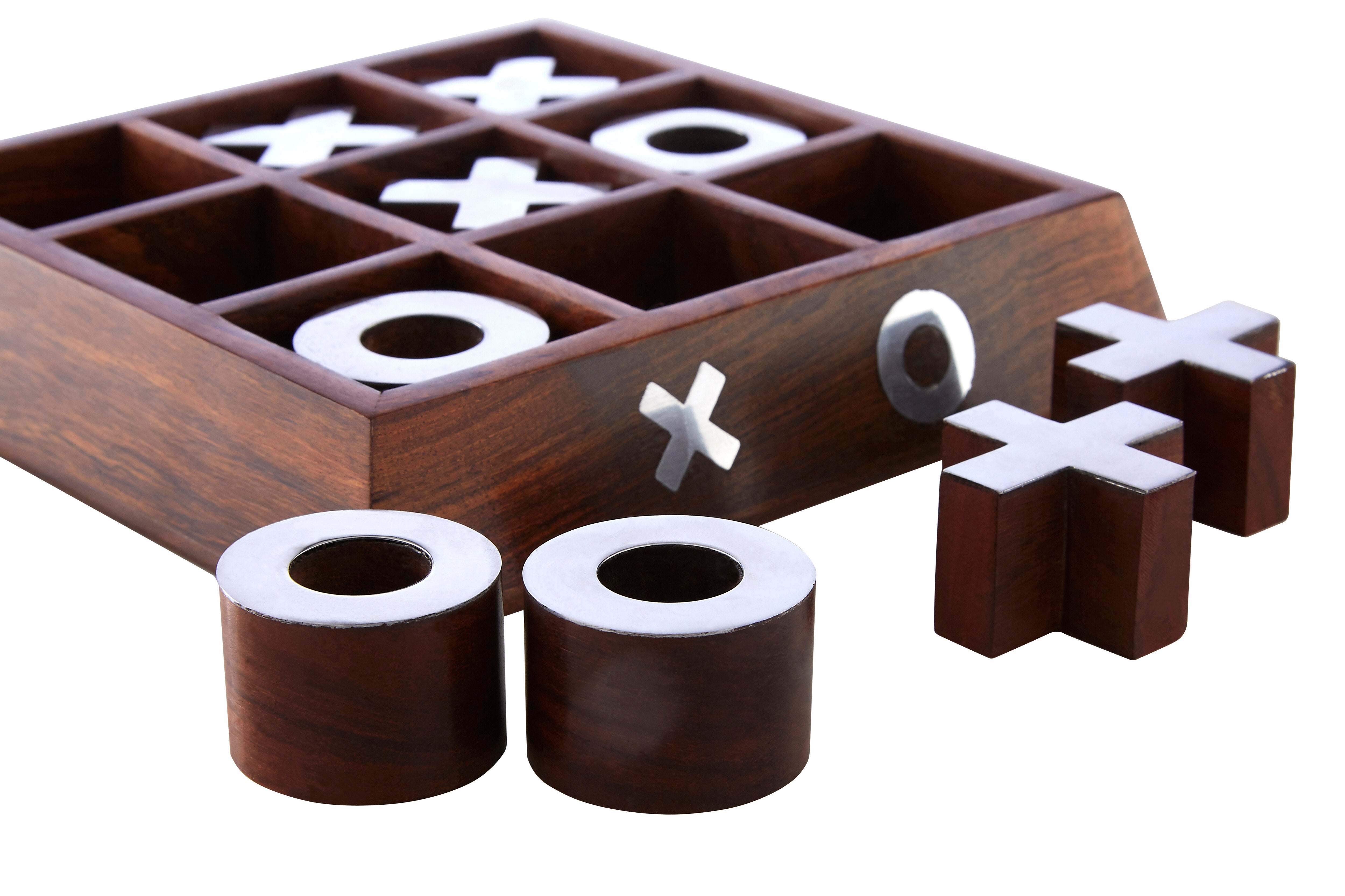 Terrence Games Sheesham Brown Wood Noughts & Crosses Game